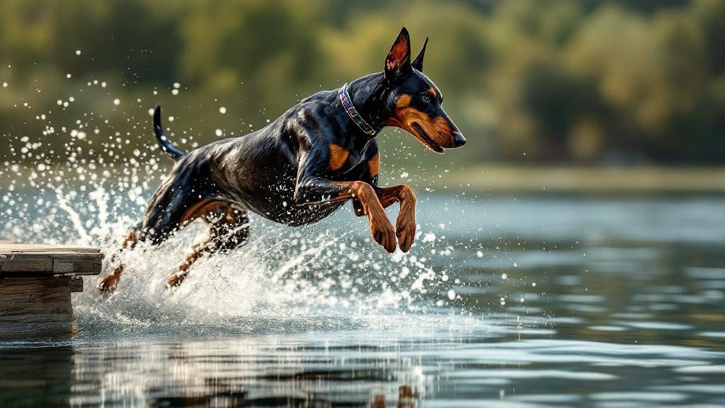 doberman water jumping lessons
